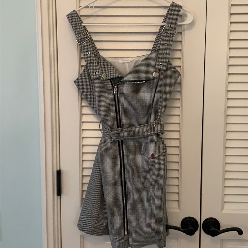 Black and white checkers moto mini dress